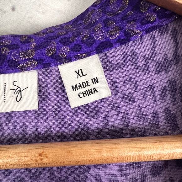 SUSAN GRAVER Womens XL Liquid Knit Purple Gold Metallic Leopard Animal Print Top - Picture 5 of 10